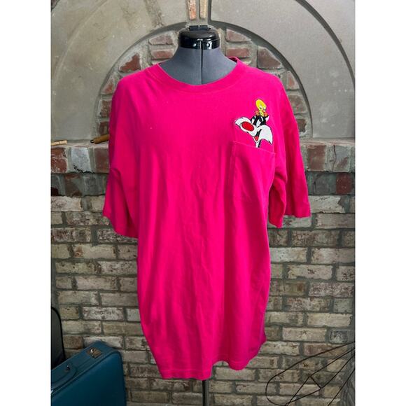 T-shirt Loony Toons sylvester tweety bird embroidered hot pink - Picture 1 of 9